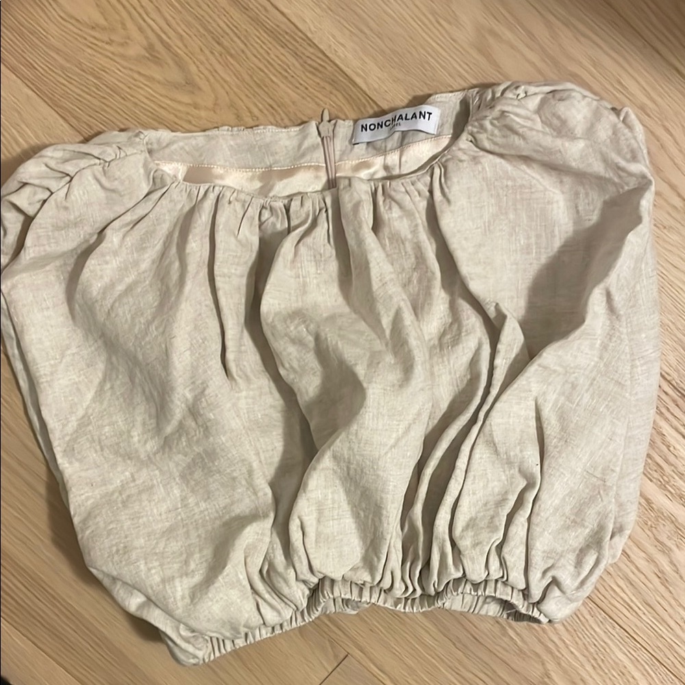 Nonchalant Cream Linen Crew Neck Crop Top